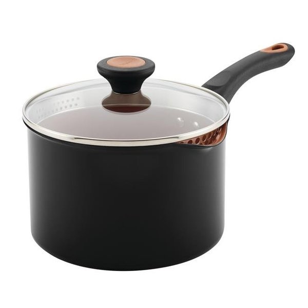 Farberware Farberware 10655 Glide Copper Ceramic Nonstick Straining Saucepan; 3 qt. - Black 10655